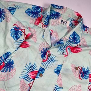 UZZI Amphibious Gear XXL Mens Flamingo Hawaiian‎ Camp Shirt Short Sleeve